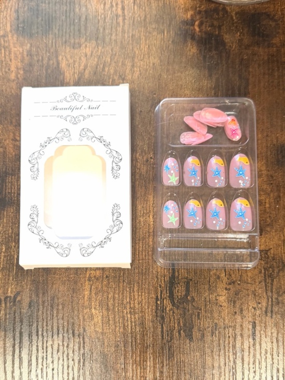 Pink Starfish Accent Press-On Nails — Cute Beach Motif